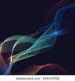 Abstract dark background of colored lines blend