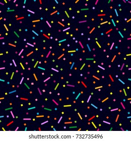 Abstract dark background with colorful geometric shapes. Seamless vector pattern for textile design, cards and web design.