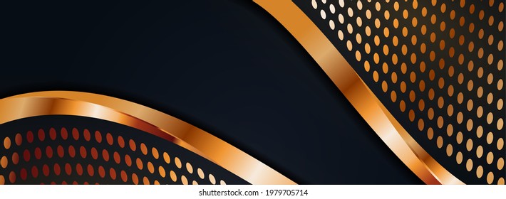 Abstract Dark Background Combined with Golden Dots and Lines Element.