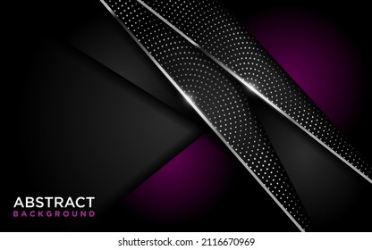 Abstrakter dunkler Hintergrund kombiniert mit modernen violetten Formen und silberfarbenen Linien.