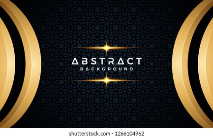 Abstract dark background design with golden arches and using modern geometric ornaments. Text can be replaced