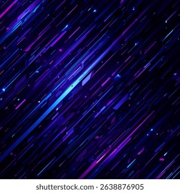 Abstract dark background with diagonal blue and purple lines and geometric shapes.