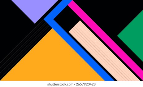 ABSTRAKTER DUNKLER HINTERGRUND MIT DIAGONALEN GEOMETRISCHEN LINIEN FORMEN UND DREIECK FLACHBLAU ORANGEFARBENE VIOLETT BUNTE DESIGN VEKTOR 