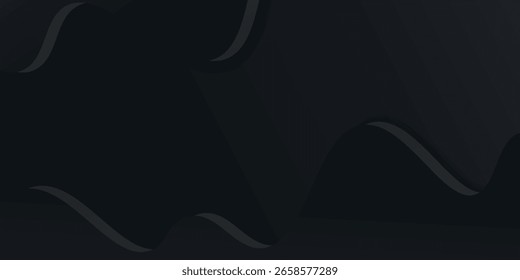 Fundo escuro abstrato com modelo de forma ondulada preta dinâmica. Design com formas fluidas.