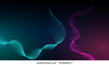 Abstract dark background with dynamic shapes. Connection structure. Abstract lines art.  Colorful vector illustration.