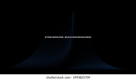 Abstract dark background with elegant blue line folds for cover, poster, card background
