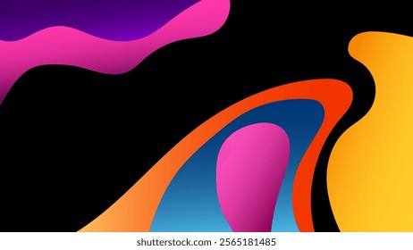 ABSTRACT DARK BACKGROUND ELEGANT GRADIENT SMOOTH LIQUID COLORFUL DESIGN WITH HAND DRAWN SHAPES VECTOR TEMPLATE GOOD FOR MODERN WEBSITE, WALLPAPER, COVER DESIGN 
