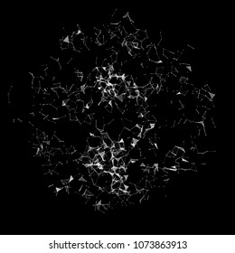 Abstract dark background. Explosion dots and lines. Vector illustration. Plexus effect.