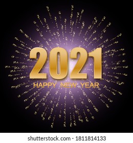 
Abstract dark background, explosion of lilac fireworks, festive postcard design for the new year 2021. Design element