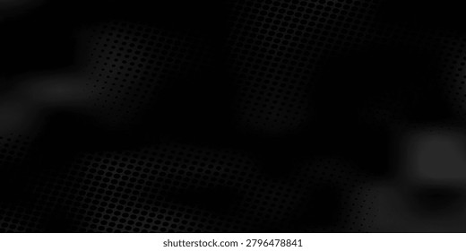 Abstract dark background featuring a deep black gradient texture overlaid with a subtle pop art halftone dot pattern, eps 10.