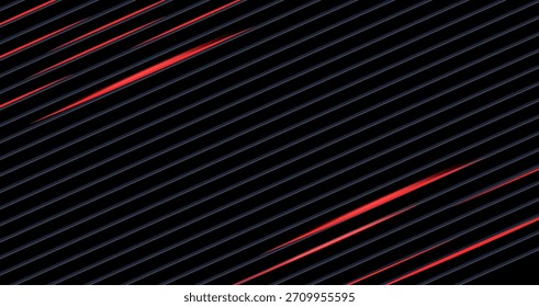 Abstractas fondo oscuro con líneas diagonales brillantes rojas dinámicas y sutiles rayas paralelas grises. Perfecto para proyectos de tecnología, juegos o diseño futurista.