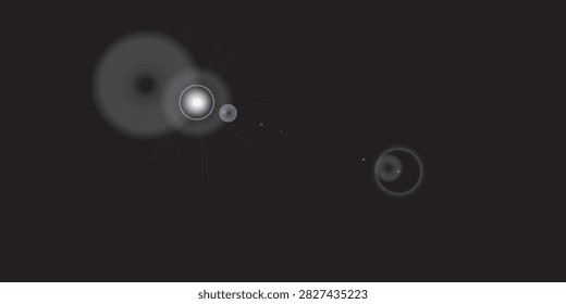 Abstract dark background featuring glowing circular lens flare effects, soft bokeh lights, subtle reflections, and atmospheric illumination for modern digital and graphic design.