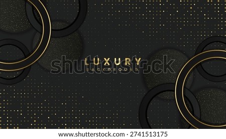 Abstract dark background featuring overlapping black rings and scattered golden glitter, creating a luxurious and modern feel.