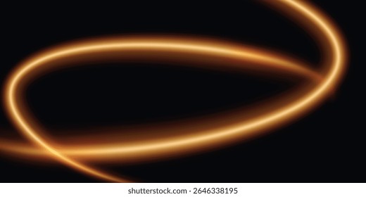 an abstract dark background featuring smooth, curving golden-orange light lines that create a motion or orbit effect with a dynamic visual effect

