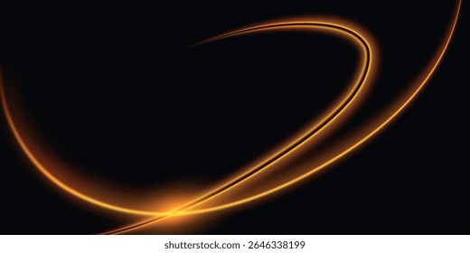 um fundo escuro abstrato com linhas de luz laranja-douradas suaves e curvas que criam um efeito de movimento ou órbita com um efeito visual dinâmico


