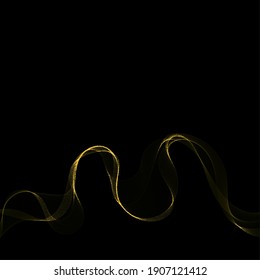 Resumen de fondo oscuro con fuego o curvas de oro. Efecto giratorio de oro de línea clara. Lámpara de fuego de luz de brillo vectorial con partículas brillantes en el fondo negro. Magnífico efecto mágico de giro de chispa mágica.