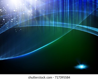 Abstract dark background. Flashing particles fly through dark space. Science illustration of bigdata computing. Vector illustration.