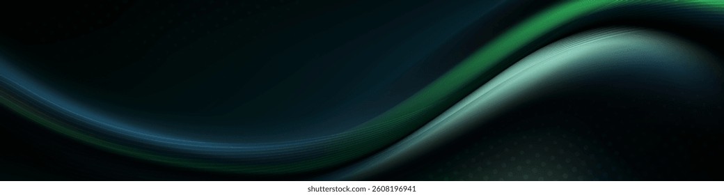 Abstract dark background with a flowing emerald green wave