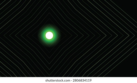 Abstract dark background with flowing green lines emanating from a central glowing light sphere. Futuristic and technological feel. Minimalist.
