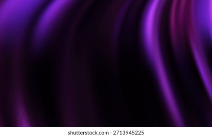Fundo escuro abstrato com ondas de luz roxas fluindo, curvas de brilho suave e atmosfera elegante gradiente misterioso.