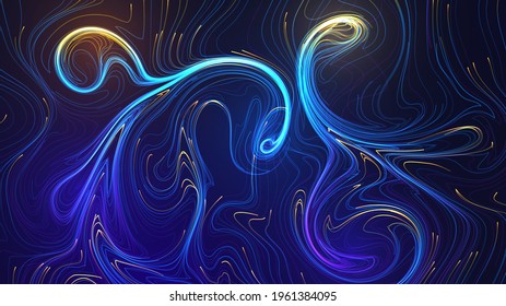 Abstract dark background with flowing swirling glowing lines