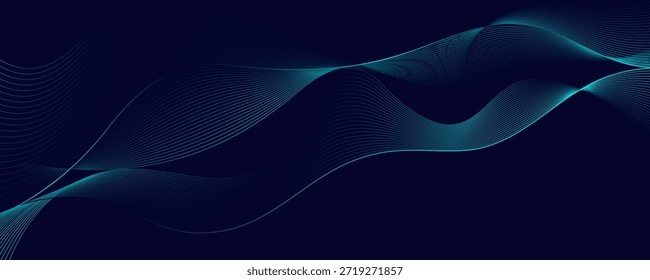 Abstractas Fondo Oscuro Con Líneas Fluidas De Ondas De Luz Azul Azulado.