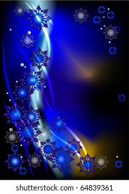 Abstract dark background with flying snowflakes