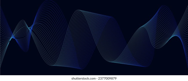 Un fondo oscuro abstracto con líneas curvas de gradiente futurista y partículas luminosas que simbolizan el concepto de tecnología futura. Ilustración vectorial.