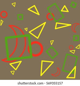 Abstract dark background with geometric color chaotic elements, triangles, circles, squares, vector illustration