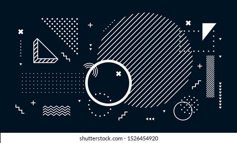 Abstract dark background. Geometric shapes, black and white minimal memphis. Digital modern tech, futuristic geometrical abstract backdrop or wallpaper vector illustration
