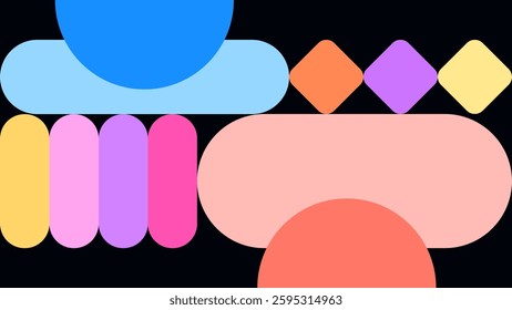 ABSTRACT DARK BACKGROUND WITH GEOMETRIC SHAPES FLAT COLOR DESIGN VECTOR TEMPLATE FOR WALLPAPER, COVER DESIGN