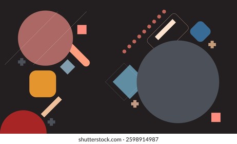 ABSTRACT DARK BACKGROUND WITH GEOMETRIC SHAPES FLAT PASTEL COLOR DESIGN VECTOR TEMPLATE FOR WALLPAPER, COVER DESIGN