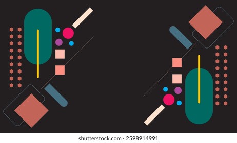 ABSTRACT DARK BACKGROUND WITH GEOMETRIC SHAPES FLAT PASTEL COLOR DESIGN VECTOR TEMPLATE FOR WALLPAPER, COVER DESIGN