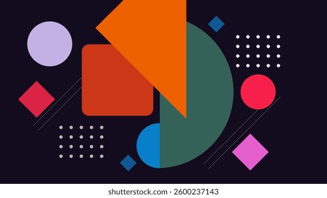 ABSTRACT DARK BACKGROUND WITH GEOMETRIC SHAPES FLAT PASTEL COLOR DESIGN VECTOR TEMPLATE FOR WALLPAPER, COVER DESIGN