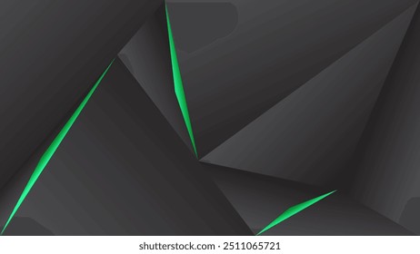 ABSTRACT DARK BACKGROUND WITH GEOMETRIC TRIANGLE SHAPES GRADIENT GREEN COLOR DESIGN VECTOR TEMPLATE GOOD FOR MODERN WEBSITE, WALLPAPER, COVER DESIGN, LANDING PAGE