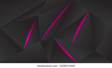 ABSTRACT DARK BACKGROUND WITH GEOMETRIC TRIANGLE SHAPES GRADIENT PINK COLOR DESIGN VECTOR TEMPLATE GOOD FOR MODERN WEBSITE, WALLPAPER, COVER DESIGN, LANDING PAGE