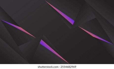 ABSTRACT DARK BACKGROUND WITH GEOMETRIC TRIANGLE SHAPES GRADIENT PURPLE COLOR DESIGN VECTOR TEMPLATE GOOD FOR MODERN WEBSITE, WALLPAPER, COVER DESIGN, LANDING PAGE