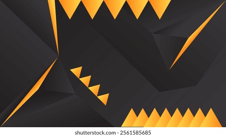 ABSTRACT DARK BACKGROUND WITH GEOMETRIC TRIANGLE SHAPES GRADIENT YELLOW COLOR DESIGN VECTOR TEMPLATE GOOD FOR MODERN WEBSITE, WALLPAPER, COVER DESIGN, LANDING PAGE