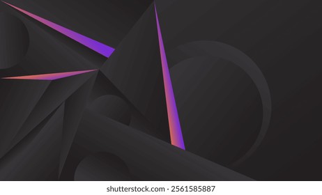 ABSTRACT DARK BACKGROUND WITH GEOMETRIC TRIANGLE SHAPES GRADIENT PURPLE COLOR DESIGN VECTOR TEMPLATE GOOD FOR MODERN WEBSITE, WALLPAPER, COVER DESIGN, LANDING PAGE