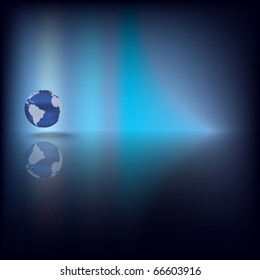 Abstract dark background with globe on blue