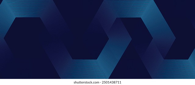 Abstract dark background with glowing geometric lines. Modern shiny blue hexagon lines pattern. Technology futuristic concept. Suit for poster,