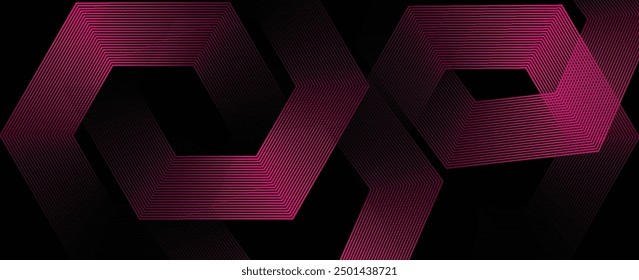 Abstract dark background with glowing geometric lines. Modern shiny blue hexagon lines pattern. Technology futuristic concept. Suit for poster,