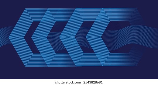 Abstract dark background with glowing geometric lines. Modern hexagon lines pattern. 