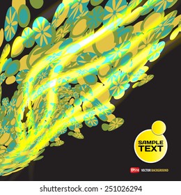 Abstract dark background with glowing green particles with space for text