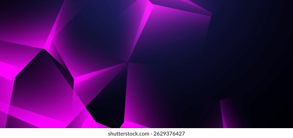 Abstract dark background with glowing purple 3D polygon shapes and futuristic lighting