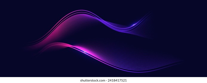 Abstract dark background with glowing wave. Technology futuristic template. Vector illustration