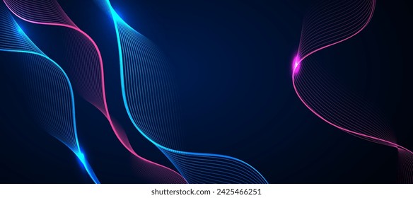 Fondo oscuro abstracto con onda brillante. Plantilla futurista de alta tecnología. Ilustración de vector