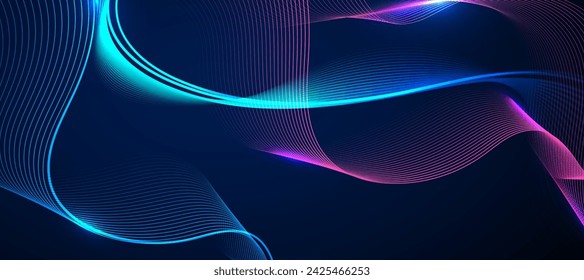 Abstract dark background with glowing wave. Technology hi-tech futuristic template. Vector illustration