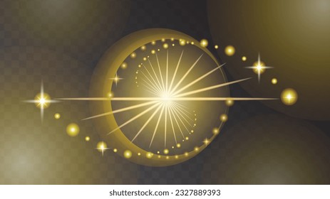 Abstract dark background with golden glow stars and light effects on a transparent background. Isolated design element Christmas new year, holiday, celebrate, party. Vector illustration. 