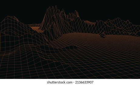 Abstract dark background with golden linear grid. Landscape frames. Polygonal map of the arena. 3d vector illustration